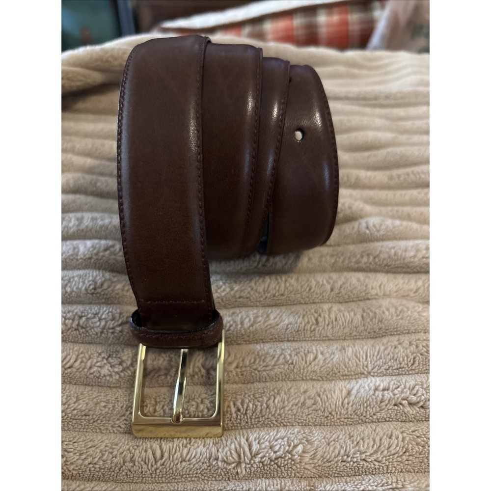 Made in Italy Men's Brown Italian Leather Belt 40", Gold/Brass Buckle